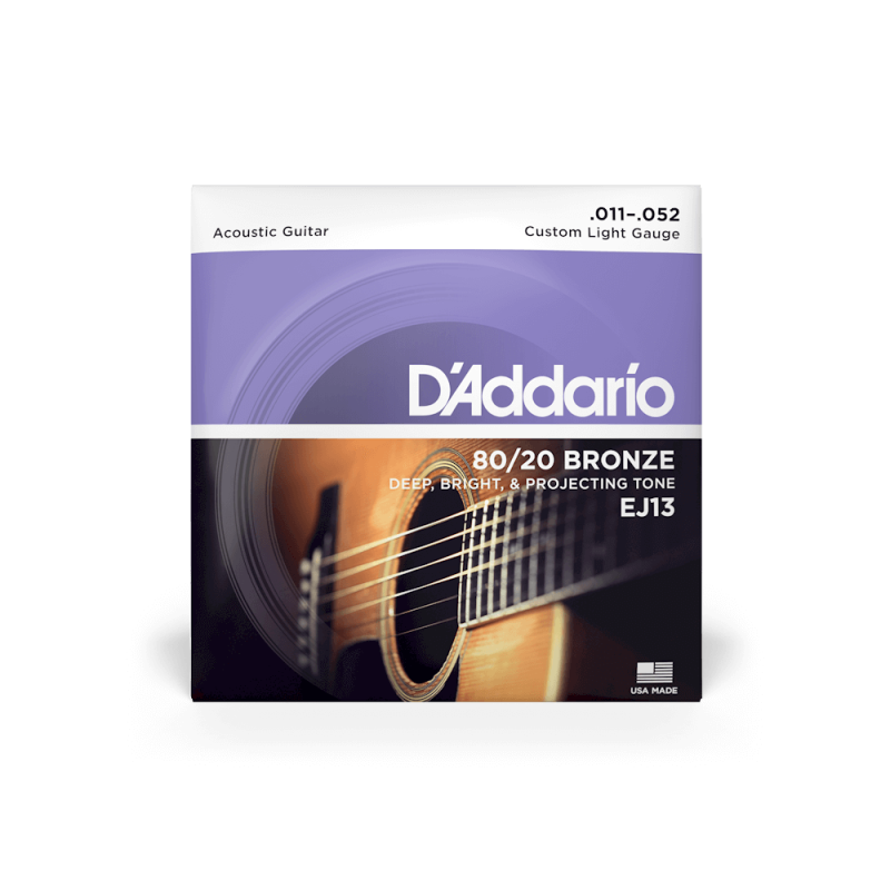 D'ADDARIO EJ13 80/20 Bronze Acoustic Guitar Strings, Custom Light, 11-52