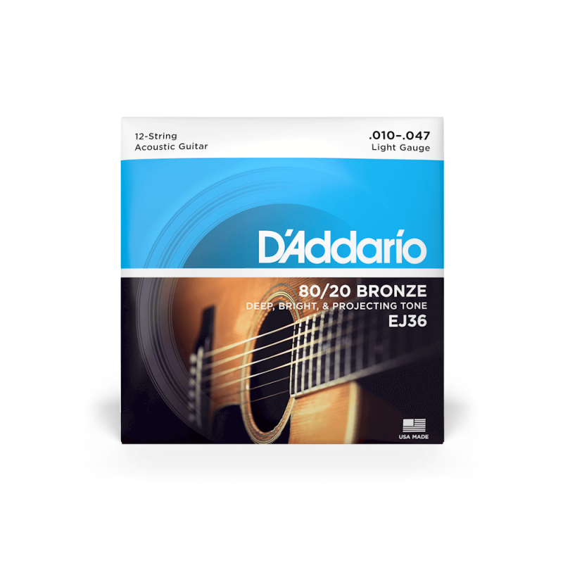 D'ADDARIO EJ36 80/20 Bronze 12-String Acoustic Guitar Strings, Light, 10-47