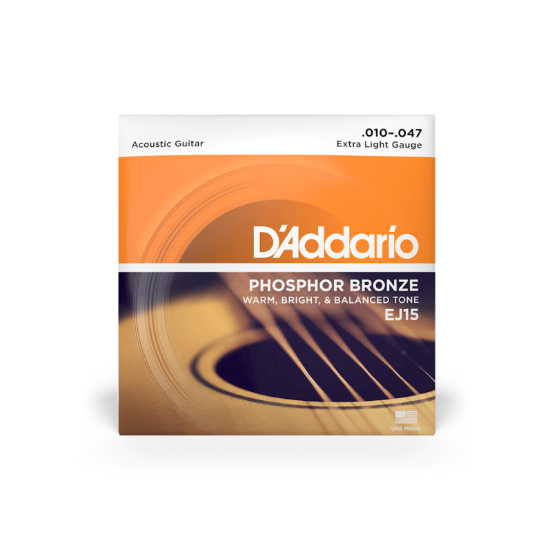 D'ADDARIO EJ15 Phosphor Bronze Acoustic Guitar Strings, Extra Light, 10-47