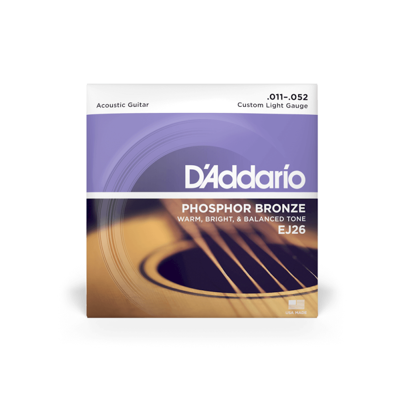 D'ADDARIO EJ26 Phosphor Bronze Acoustic Guitar Strings, Custom Light, 11-52