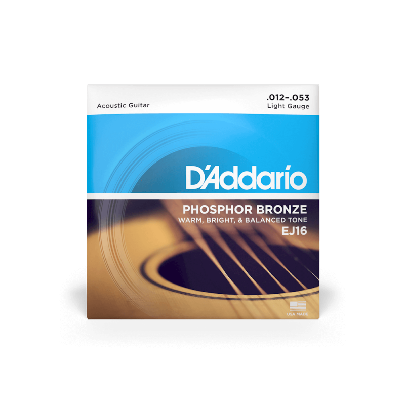 D'ADDARIO EJ16 Phosphor Bronze Acoustic Guitar Strings, Light, 12-53