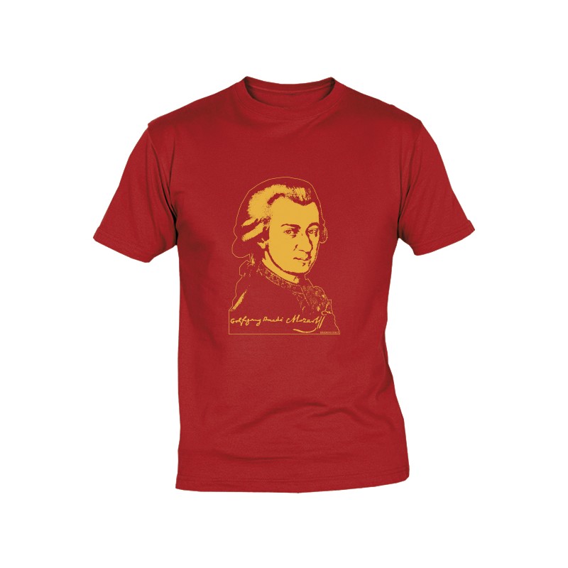 T-SHIRT UOMO COLORE ROSSO- STAMPA MOZART NEGATIVO TG