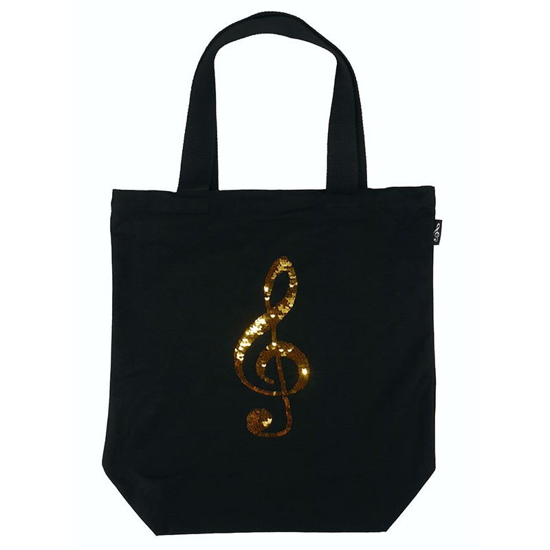 SHOPPER NERA CON CHIAVE DI  VIOLINO IN PAILLETTES